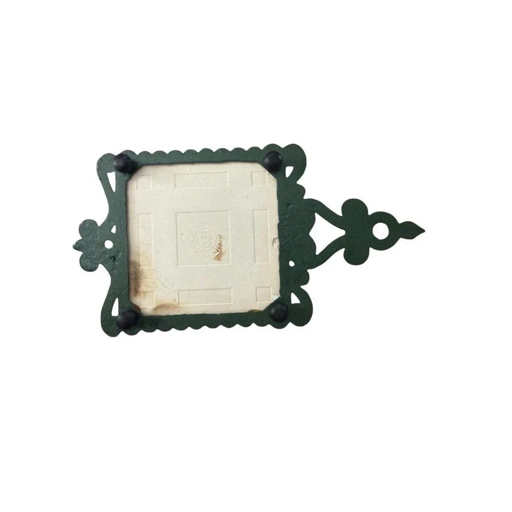Vintage Cast Iron Ceramic Tile Cranberry Trivet Taiwan Retro Green